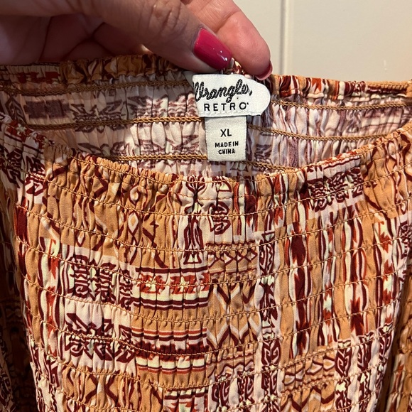 Wrangler Retro Orange and White Ruched Smocked country western cowboy Sundress - Picture 2 of 5